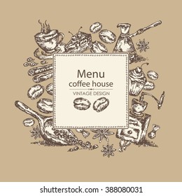 Background with coffee , hand drawn