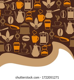 Background with coffee icons. Food illustration of beverage items. Design for coffee shop, bar and cafe.