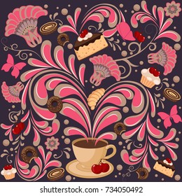 Background with coffee and sweets