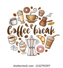 Background with coffee and sweets. Vector illustration