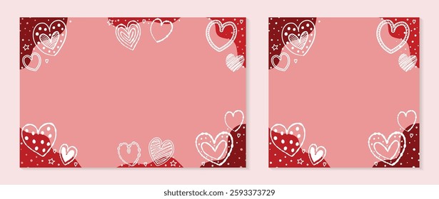 Background collection with cartoon hearts. Design with hand drawn elements for Valentine’s Day, Mother’s Day and Women’s Day. Vector illustration