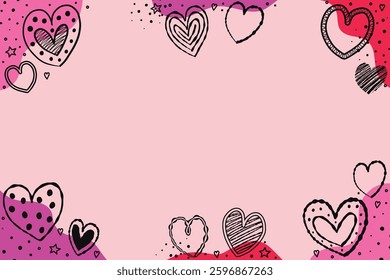 Background collection with cartoon hearts. Design with hand drawn elements for Valentine’s Day, Mother’s Day and Women’s Day. Vector illustration