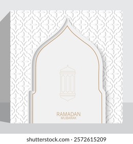 Background Collection Set greeting cards Ramadan and Eid white background with copy space,Eid Al-Fitr Mubarak, Ramadan Kareem, Islamic Style Greeting  with Arabic Ornaments
