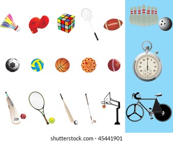 background with collection of sports equipment