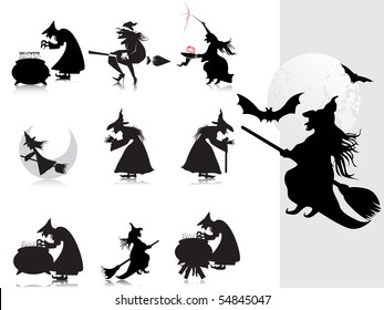 background with collection of witch silhouette