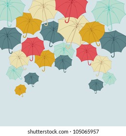 Background with collor umbrellas. Vector autumn illustration.