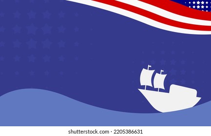 background of Colombus day with boat and USA flag illustration and copy space area.