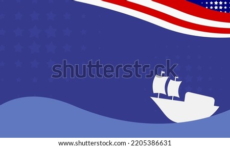 background of Colombus day with boat and USA flag illustration and copy space area.
