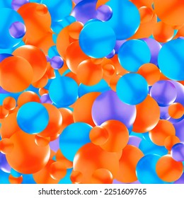 Fondo con bolas de color, efecto de desenfoque. 3.ª esfera redonda. Elementos de diseño geométrico patrón de bola circular. Formas voladoras en el espacio vacío. Diseño para afiches, pancartas, carteles. ilustración vectorial