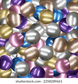 Fondo con bolas de color, efecto de desenfoque. 3.ª esfera redonda. Elementos de diseño geométrico patrón de bola circular. Formas voladoras en el espacio vacío. Diseño para afiches, pancartas, carteles. ilustración vectorial