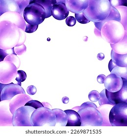 Background with color balls, blur effect. 3d round spheres. Geometric design elements circle ball pattern. Flying shapes in empty space. Design for poster, banner, placard. vector illustration.