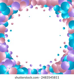 Background with color balls, blur effect. 3d round spheres. Geometric design elements circle ball pattern. Flying shapes in empty space. Design for poster, banner, placard. vector illustration.