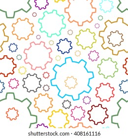 Background from color contours gears of different colors on a white background