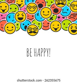 Background with color emoticons and place for text 