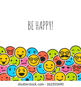 Background with color emoticons and place for text 