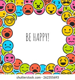 Background with color emoticons and place for text 