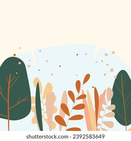 Background with color exotic leaves, flowers. Nature concept design. Modern floral compositions with summer branches in trendy flat simple style. Vector illustration for poster, banner, greeting card.