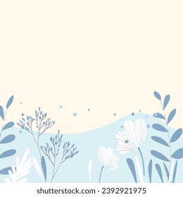 Background with color exotic leaves, flowers. Nature concept design. Modern floral compositions with summer branches in trendy flat simple style. Vector illustration for poster, banner, greeting card.