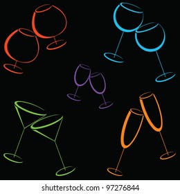 Background with color glasses of alcohol drinks
