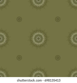 The background color is khaki. Seamless pattern of shades of olive and white.