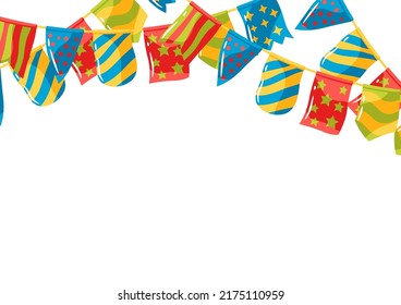 Background with color patterned flags garland. Decoration for celebration.