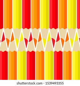 Background with color pencils. Row of colored pencils. Flat design, vector.