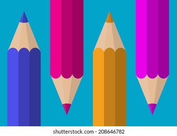 Background with Color Pencils. Vector flat design