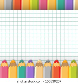 Background with color pencils. Vector illustration. Place for text.