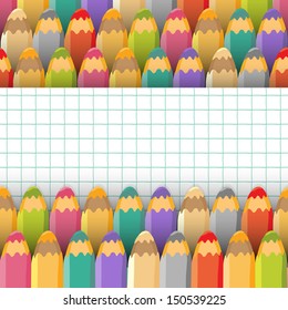 Background with color pencils. Vector illustration. Place for text.