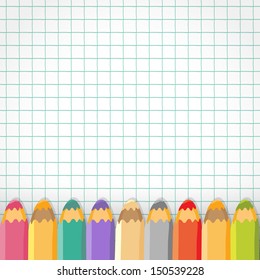 Background with color pencils. Vector illustration. Place for text.