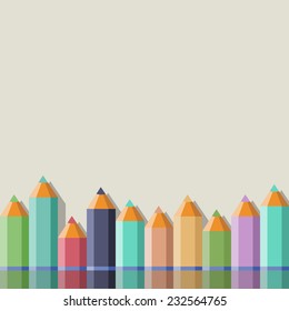 Background with color pencils. Vector illustration