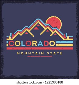 Background of Colorado, design for t-shirt for landscape trekking explore with trees. Expedition into the wild. Other outdoor adventure graphics for t shirt to climbing into the wilderness. vector