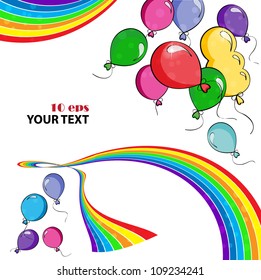background with a colored air balloons and rainbow