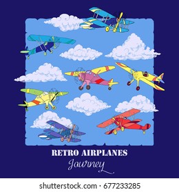 Background Colored Airplanes Clouds Hand Drawn Stock Vector (Royalty ...