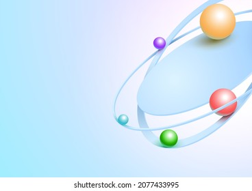 Background Colored balls roll in a blue rinds and circles 3d perspective geometric shape vector