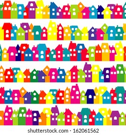 Background with colored doodle houses