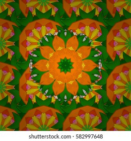 Background. Colored elements. Abstract vector decorative ethnic mandala sketchy seamless pattern.