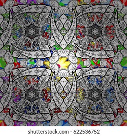 Background. Colored elements. Abstract vector decorative ethnic mandala sketchy seamless pattern.