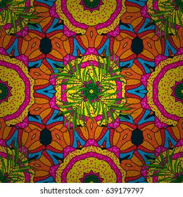 Background. Colored elements. Abstract vector decorative ethnic mandala sketchy seamless pattern.