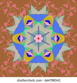 Background. Colored elements. Abstract vector decorative ethnic mandala sketchy seamless pattern.