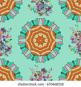Background. Colored elements. Abstract vector decorative ethnic mandala sketchy seamless pattern.