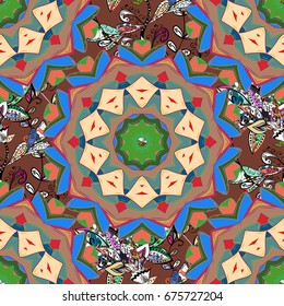 Background. Colored elements. Abstract vector decorative ethnic mandala sketchy seamless pattern.