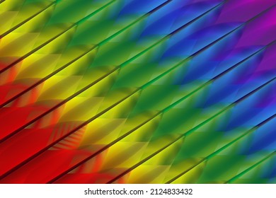 background of colored feathers in a row