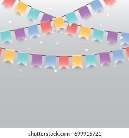 Background of colored garlands festive flags and confetti, stock vector