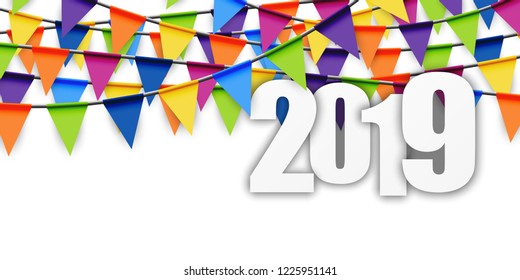 background with colored garlands for New Year party 2019