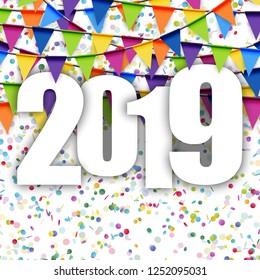 background with colored garlands for New Year party 2019