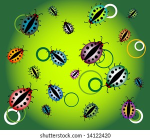 Background with colored ladybirds and circles