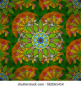 Background with colored ornament mandala, based on ancient greek and islamic ornaments. For wedding invitation, book cover or flyer.