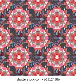Background with colored ornament mandala, based on ancient greek and islamic ornaments. For wedding invitation, book cover or flyer.