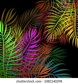 Background of colored palm leaves. Vector